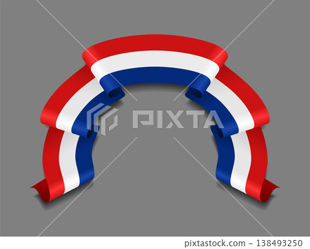 Dutch flag wavy ribbon, ideal for patriotic badges, certificates, or cultural design themes. Vector illustration. 138493250