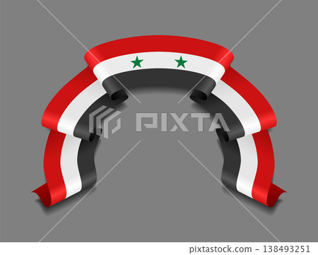 Syrian flag wavy ribbon, ideal for patriotic badges, certificates, or cultural design themes. Vector illustration. Syrian flag wavy ribbon, ideal for patriotic badges, certificates, or cultural design themes. Vector illustration. 138493251