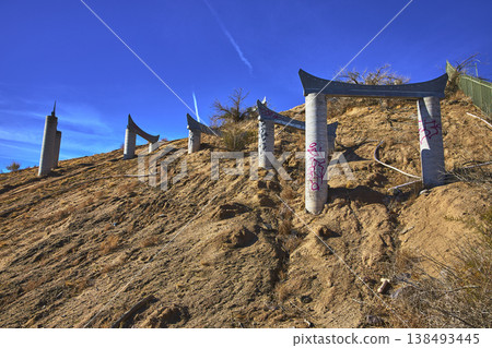 Abandoned Graffiti Covered Water Park Structures on Desert Hill in California Abandoned Graffiti Covered Water Park Structures on Desert Hill in California 138493445