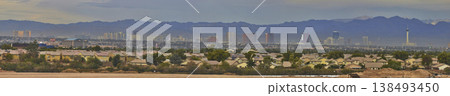Panorama Las Vegas Strip Skyline Suburban Homes and Mountain Landscape Panorama Las Vegas Strip Skyline Suburban Homes and Mountain Landscape 138493450