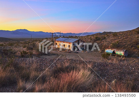 Abandoned Goldome Mill With Graffiti and Desert Landscape at Blue Hour Abandoned Goldome Mill With Graffiti and Desert Landscape at Blue Hour 138493500