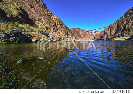 Colorado River Canyon Water and Bridge Near Boulder City Nevada Colorado River Canyon Water and Bridge Near Boulder City Nevada 138493618