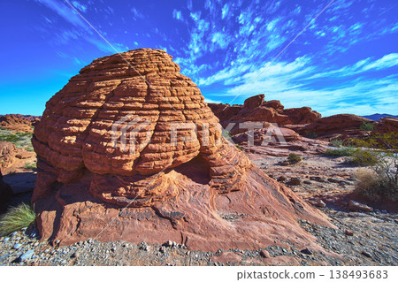 Beehive Rock Formation Valley of Fire Nevada Desert Landscape Under Blue Sky 138493683