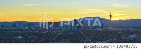 Aerial Las Vegas Strip Downtown Skyline Panorama at Golden Hour 138493715