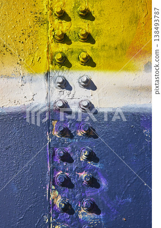 Graffiti Bolts and Weathered Texture on Painted Metal at Abandoned Water Park 138493787