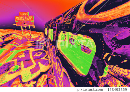 Infrared Gradient Map Abandoned Airplane Graffiti and Vintage Sign Nevada Desert Infrared Gradient Map Abandoned Airplane Graffiti and Vintage Sign Nevada Desert 138493869