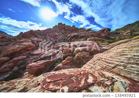 Red Rock Canyon Sandstone Formations Under Vibrant Sky Nevada Desert Landscape Red Rock Canyon Sandstone Formations Under Vibrant Sky Nevada Desert Landscape 138493921