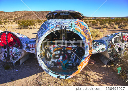 Graffiti Covered Abandoned Airplane Fuselage in Nevada Desert Near Beatty Graffiti Covered Abandoned Airplane Fuselage in Nevada Desert Near Beatty 138493927