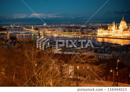 Panorama with building of Hungarian parliament at Danube river in Budapest city, Hungary Panorama with building of Hungarian parliament at Danube river in Budapest city, Hungary 138494023