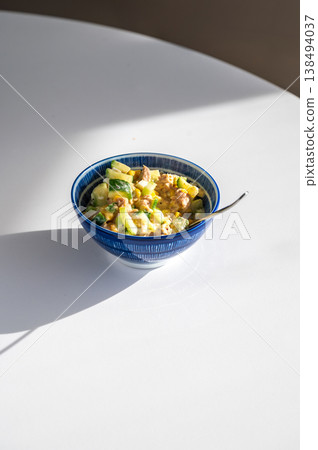 Healthy Tuna Salad in Blue Serving Bowl Healthy Tuna Salad in Blue Serving Bowl 138494037