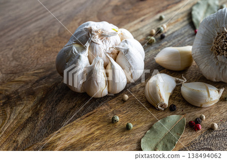 Garlic Ingredients on Rustic Board Garlic Ingredients on Rustic Board 138494062