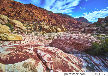 Colorful Sandstone Formations and Red Rock Cliffs in Red Rock Canyon Nevada 138494117