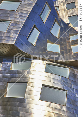 Modern Curved Metal Facade with Geometric Windows Las Vegas Architecture 138494317