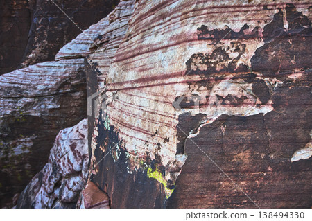 Layered Sandstone Texture Red Rock Canyon Close Up Natural Erosion Patterns Layered Sandstone Texture Red Rock Canyon Close Up Natural Erosion Patterns 138494330