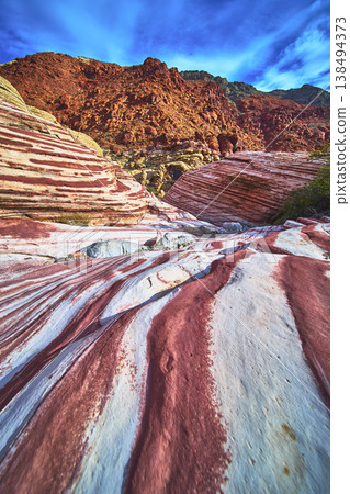 Red Rock Canyon Layered Sandstone Landscape and Vibrant Sky Nevada Red Rock Canyon Layered Sandstone Landscape and Vibrant Sky Nevada 138494373