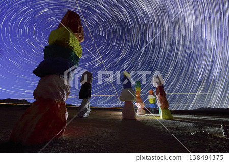 Seven Magic Mountains Night Astrophotography Star Trails Las Vegas Desert Art Seven Magic Mountains Night Astrophotography Star Trails Las Vegas Desert Art 138494375