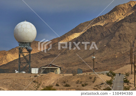Weather Doppler Radar Station and Desert Mountain Landscape in Nevada 138494380