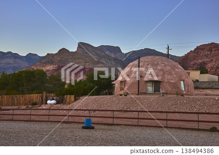 Dome House with Red Rock Canyon and Turtlehead Peak in Nevada Desert Landscape 138494386