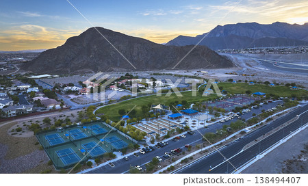 Aerial Lone Mountain Park Recreation Fields and Tennis Courts Las Vegas Golden Hour Aerial Lone Mountain Park Recreation Fields and Tennis Courts Las Vegas Golden Hour 138494407