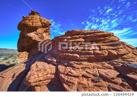 Valley of Fire Sandstone Formations Under Bright Blue Sky Nevada Desert Landscape 138494429