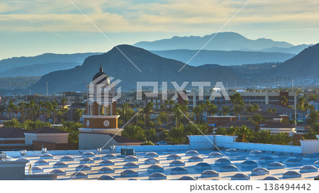 Aerial Las Vegas Lone Mountain Spring Mountain Golden Hour Cityscape 138494442