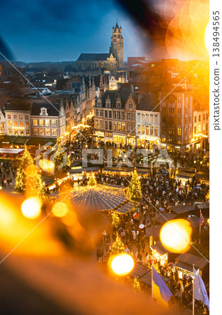 Christmas market decorated and illuminated in Bruges, Belgium. 138494565
