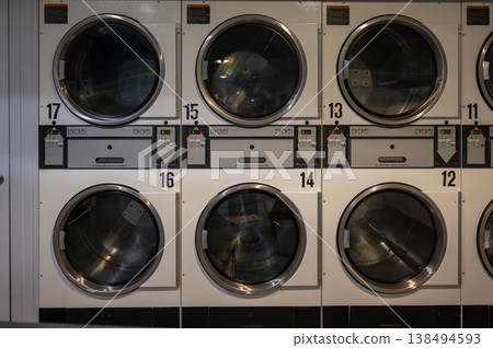 Row of washing machines in Public laundromat Row of washing machines in Public laundromat 138494593