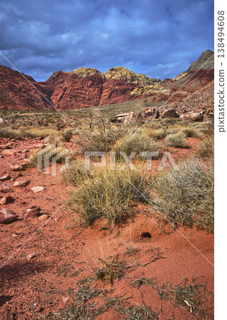 Red Rock Canyon Desert Landscape with Tarantula Hole and Dramatic Sky Red Rock Canyon Desert Landscape with Tarantula Hole and Dramatic Sky 138494608