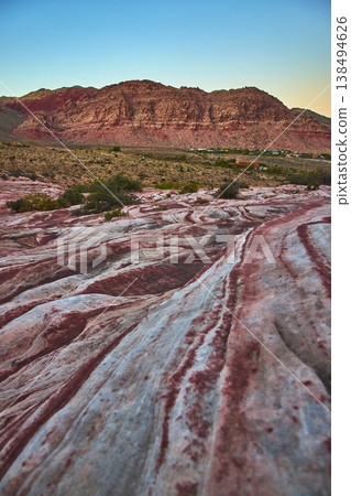 Red Rock Canyon Striated Sandstone and Desert Landscape at Golden Hour Nevada Red Rock Canyon Striated Sandstone and Desert Landscape at Golden Hour Nevada 138494626