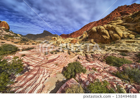 Red Rock Canyon Banded Sandstone Turtlehead Peak and Desert Landscape Nevada Red Rock Canyon Banded Sandstone Turtlehead Peak and Desert Landscape Nevada 138494688