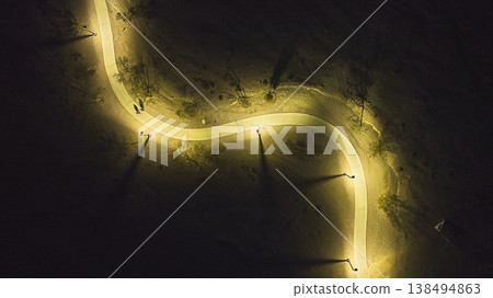 Aerial Night Walking Path Winding Through Lone Mountain Park Las Vegas Aerial Night Walking Path Winding Through Lone Mountain Park Las Vegas 138494863