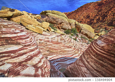Red Rock Canyon Layered Sandstone Formations and Vibrant Desert Landscape Nevada Red Rock Canyon Layered Sandstone Formations and Vibrant Desert Landscape Nevada 138494904