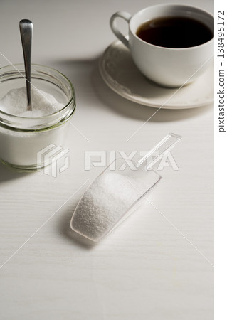 Sweetener crystals powder. Sugar alternative, food and nutrition Sweetener crystals powder. Sugar alternative, food and nutrition 138495172