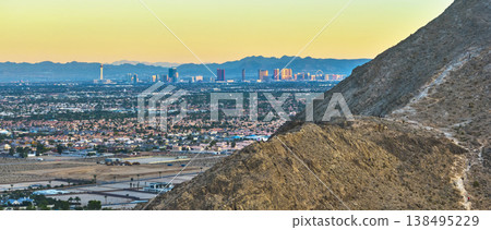 Aerial Panorama Las Vegas Strip Skyline Lone Mountain at Golden Hour Nevada Aerial Panorama Las Vegas Strip Skyline Lone Mountain at Golden Hour Nevada 138495229