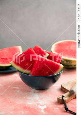 Slices of fresh watermelon in a bowl Slices of fresh watermelon in a bowl 138495306