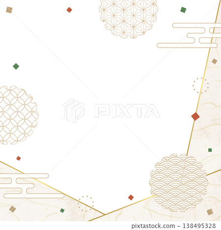 Japanese-style design frame, washi paper, confetti, Japanese pattern decoration, background, square size Japanese-style design frame, washi paper, confetti, Japanese pattern decoration, background, square size 138495328