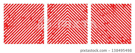 Warning sign with red and white diagonal lines. Attention, danger or caution symbol. Construction site signage, road safety notice, hazard banner, security alert shield. Vector illustration 138495498