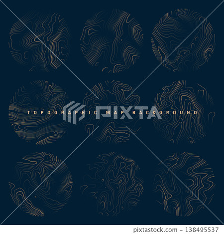 Colorful topographic maps with contour lines. Geographic terrain grid, relief height elevation. Ground path pattern. Travel and navigation, cartography design element. Vector illustration Colorful topographic maps with contour lines. Geographic terrain grid, relief height elevation. Ground path pattern. Travel and navigation, cartography design element. Vector illustration 138495537