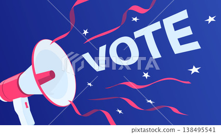 Megaphone with Vote word and US flag stars and stripes, symbolizing civic engagement and election awareness. Concept of encouraging participation in voting in the United States. Megaphone with Vote word and US flag stars and stripes, symbolizing civic engagement and election awareness. Concept of encouraging participation in voting in the United States. 138495541