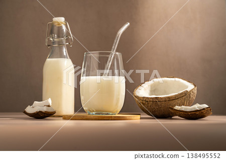 Fresh coconut milk, plant based vegan alternative milk Fresh coconut milk, plant based vegan alternative milk 138495552