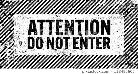 Warning sign with black diagonal lines. Attention, danger or caution symbol. Construction site signage, road safety notice, hazard banner, security alert shield. Vector illustration Warning sign with black diagonal lines. Attention, danger or caution symbol. Construction site signage, road safety notice, hazard banner, security alert shield. Vector illustration 138495605