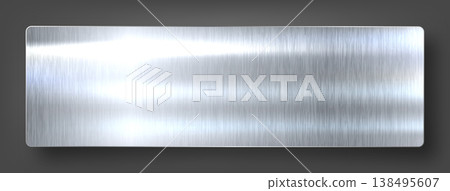Realistic metal banner. Brushed steel or aluminium plate. Polished metal surface. Old grunge texture with scratches. Vector illustration Realistic metal banner. Brushed steel or aluminium plate. Polished metal surface. Old grunge texture with scratches. Vector illustration 138495607
