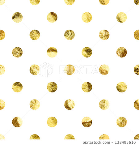 Gold foil seamless texture, shiny handmade circles. Golden glittering pattern. Shining hand drawn background. Wedding, greeting card decoration elements. Modern minimalist art. Vector illustration Gold foil seamless texture, shiny handmade circles. Golden glittering pattern. Shining hand drawn background. Wedding, greeting card decoration elements. Modern minimalist art. Vector illustration 138495610
