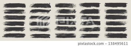 Long grunge brush strokes, lines, ink smudges, hand-drawn scribble shapes. Handmade sketchy marks acrylic stains, charcoal streaks. Paint textures, brush effect. Marker underline. Vector illustration 138495611