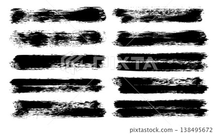 Long grunge brush strokes, lines, ink smudges, hand-drawn scribble shapes. Handmade sketchy marks, stains, charcoal streaks. Paint textures, dry brush effect. Marker underline. Vector illustration 138495672