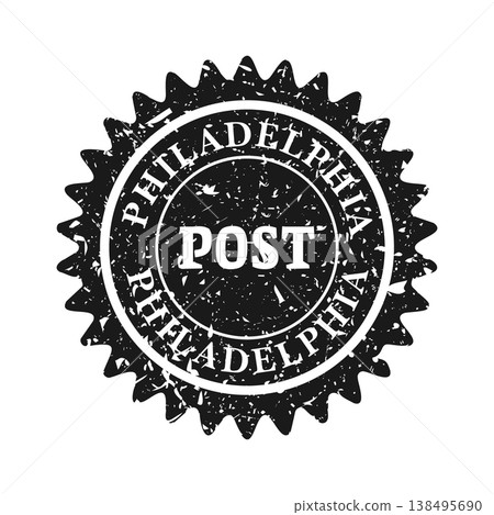 Post stamp, label or badge. Grunge imprint and postmark with text. Brown vintage circle postcard watermark. Used envelope design element. Vector illustration Post stamp, label or badge. Grunge imprint and postmark with text. Brown vintage circle postcard watermark. Used envelope design element. Vector illustration 138495690