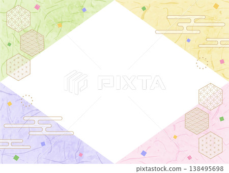 Japanese-style design frame, washi paper, confetti, Japanese pattern decoration, background Japanese-style design frame, washi paper, confetti, Japanese pattern decoration, background 138495698