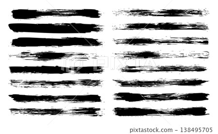 Long grunge brush strokes, lines, ink smudges, hand-drawn scribble shapes. Handmade sketchy marks, stains, charcoal streaks. Paint textures, dry brush effect. Marker underline. Vector illustration 138495705