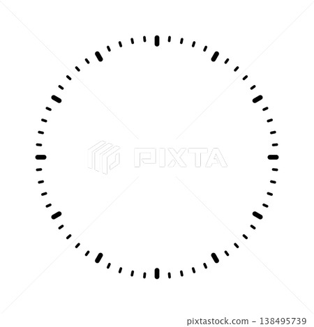 Mechanical clock face, bezel. Watch dial with minute and hour marks. Timer or stopwatch element. Blank measuring circle scale with divisions. Vector illustration 138495739