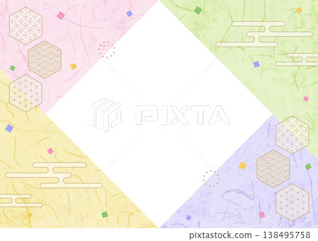 Japanese-style design frame, washi paper, confetti, Japanese pattern decoration, background Japanese-style design frame, washi paper, confetti, Japanese pattern decoration, background 138495758